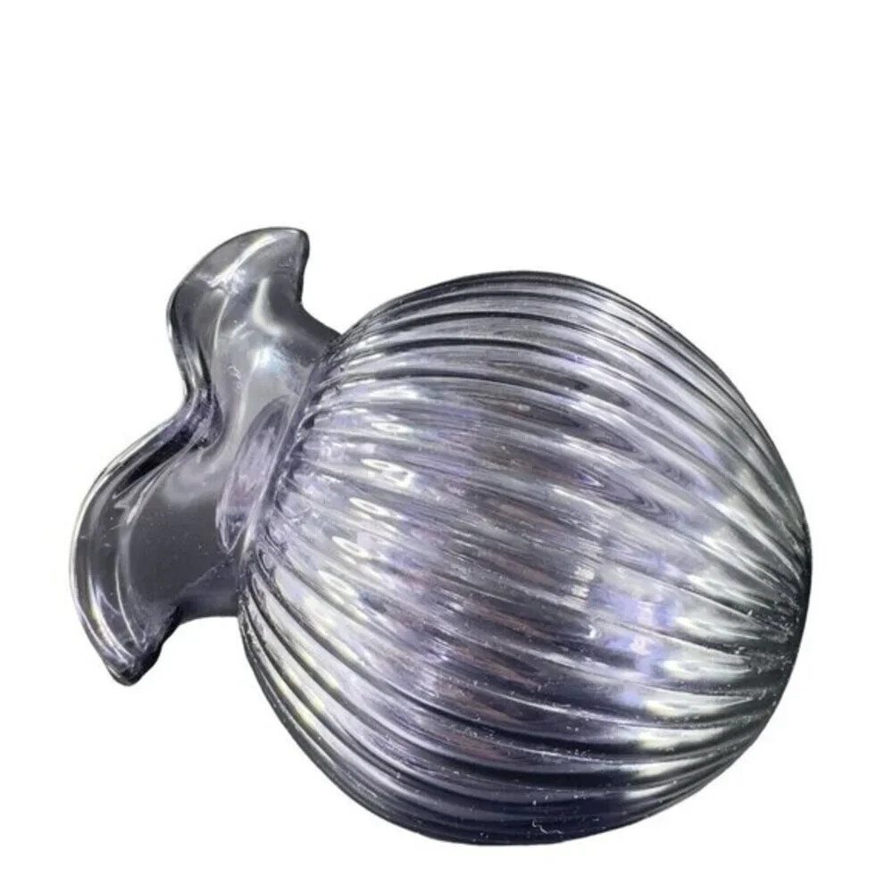 Hand Blown Art Glass‎ Purple Amethyst Vase Round Bottom Wavy Edge On Top Vintage